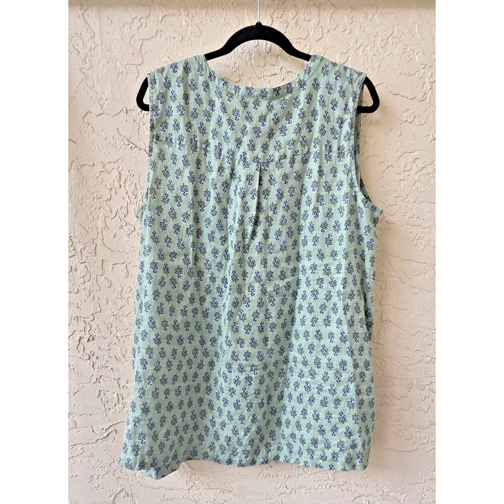 PURE JILL Green Floral 100% Linen Henley Tunic Top 2X PLUS Popover Sleeveless - Picture 3 of 6
